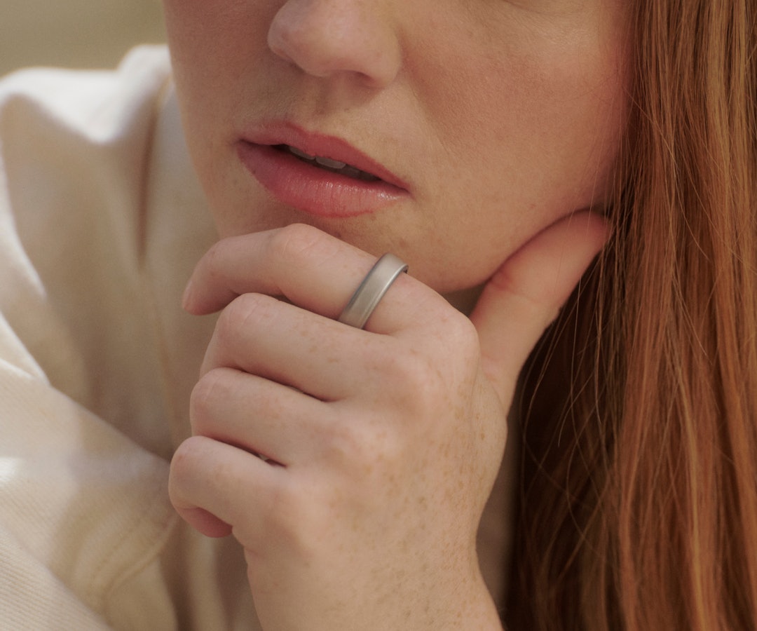 Brushed Silver Auro Ring 5 lifestyle view one