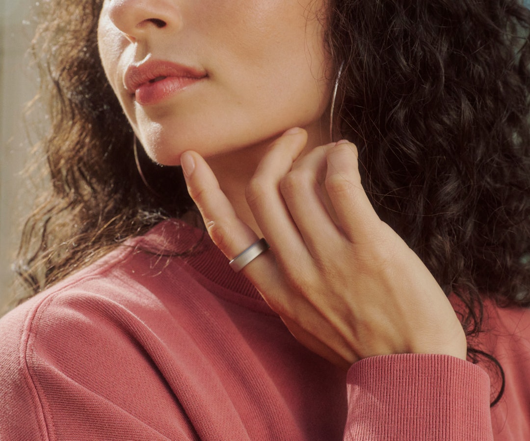 Brushed Silver Auro Ring 5 lifestyle view two