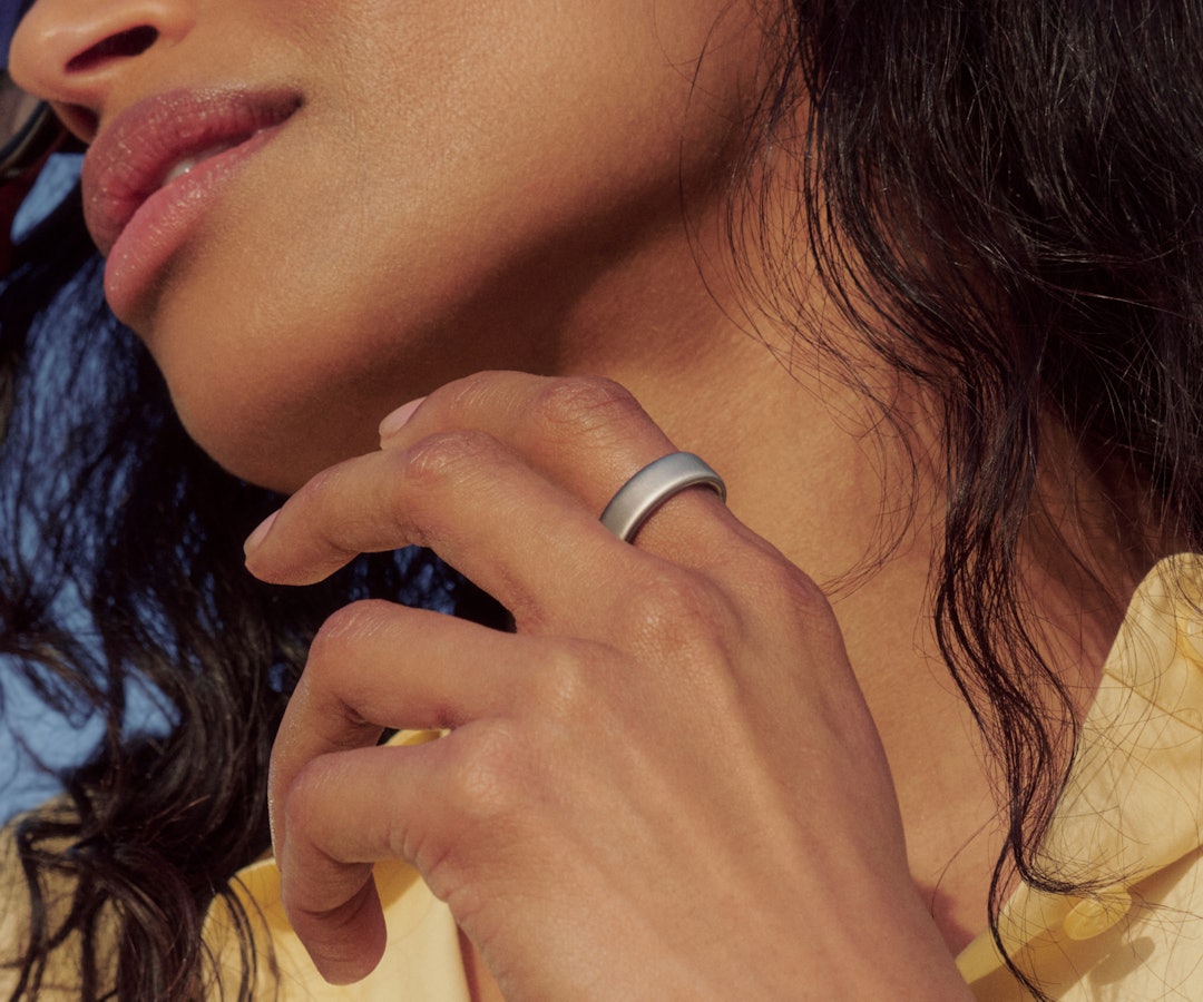 Brushed Silver Auro Ring 5 lifestyle view three